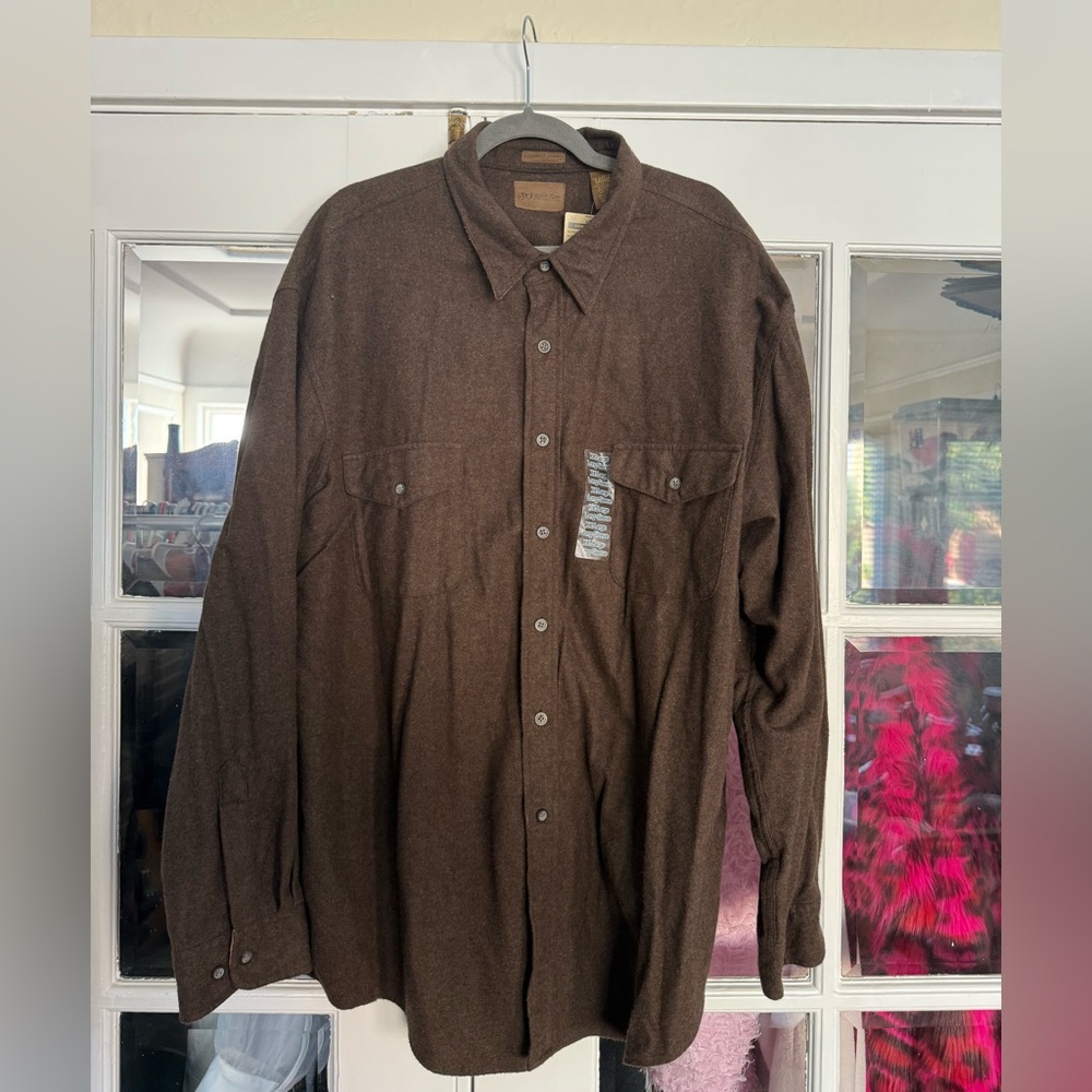 St John’s Bay NWT Brown Men's Chamois Button-Down Shirt 100% Cotton